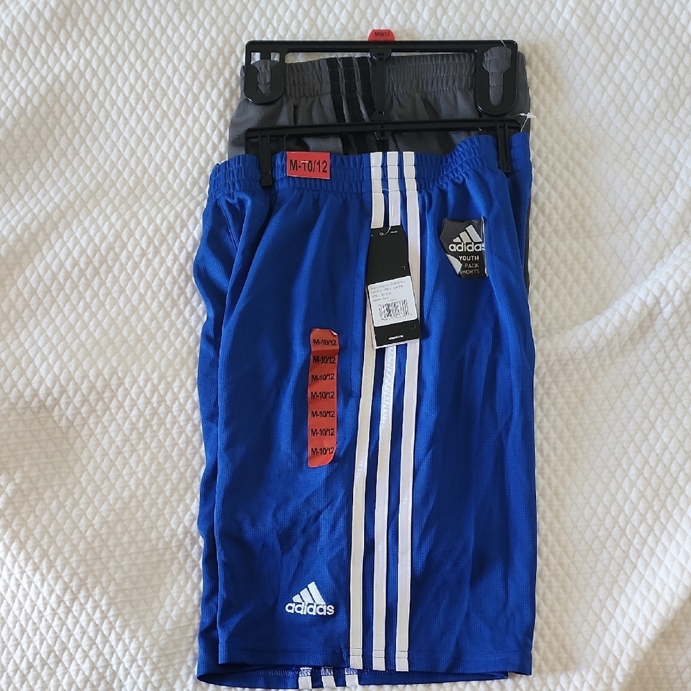 Adidas 2-pack Blue Athletic Shorts with Elastic Waistband and Signature Stripes